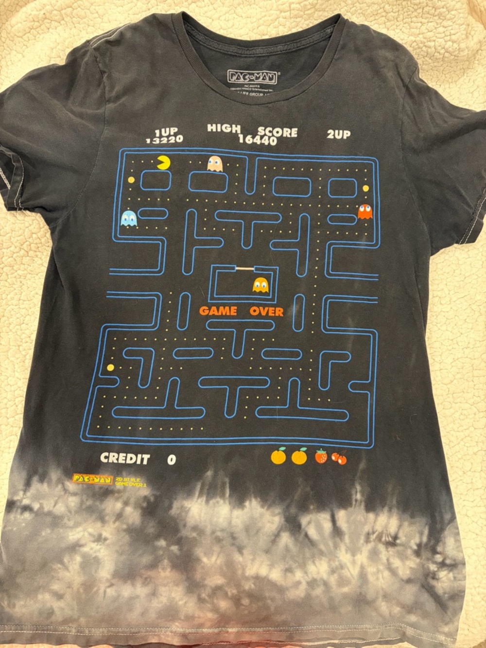 Pac-Man Black Graphic Tee with Tie-Dye Hem